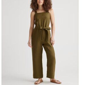 Quince 100% Linen Square Neck Jumpsuit Green XL